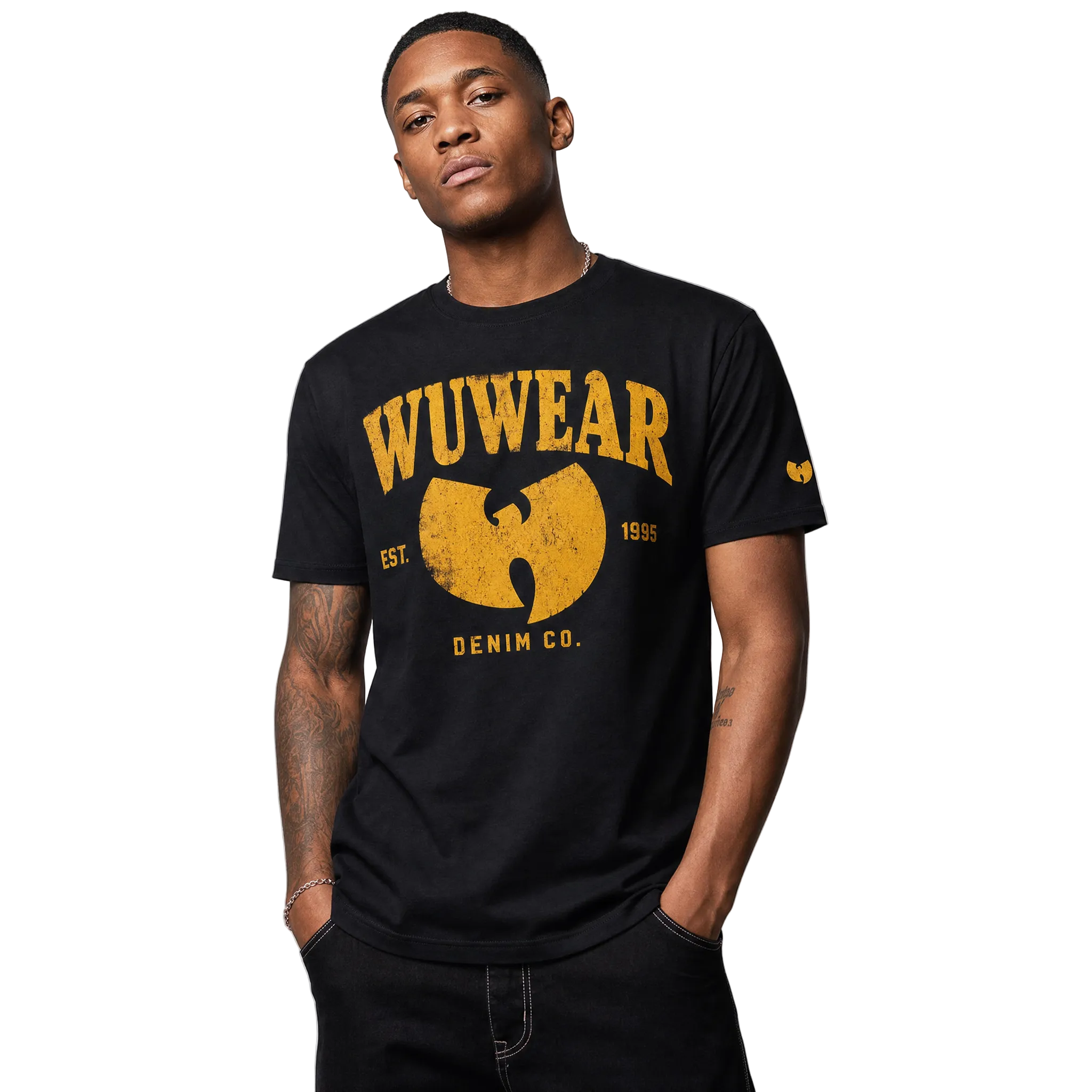 WuWear Vintage T-Shirt in Schwarz (Logo gelb)