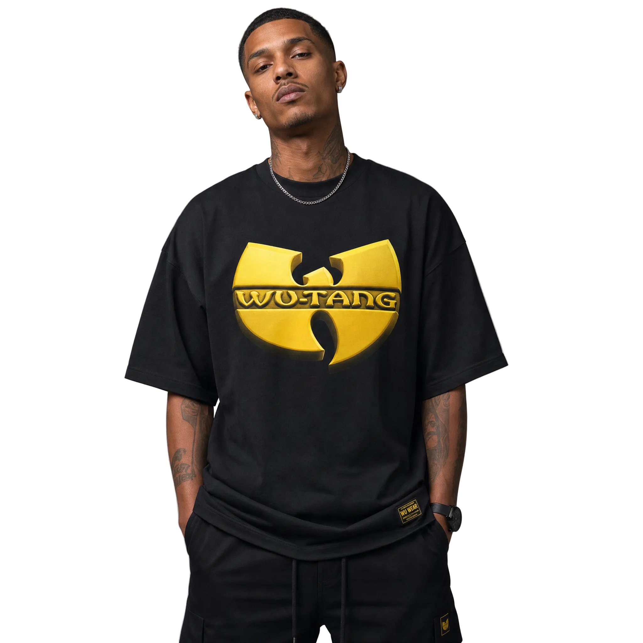 WuWear WuTang 3D Print T-Shirt in Schwarz (Logo gelb)